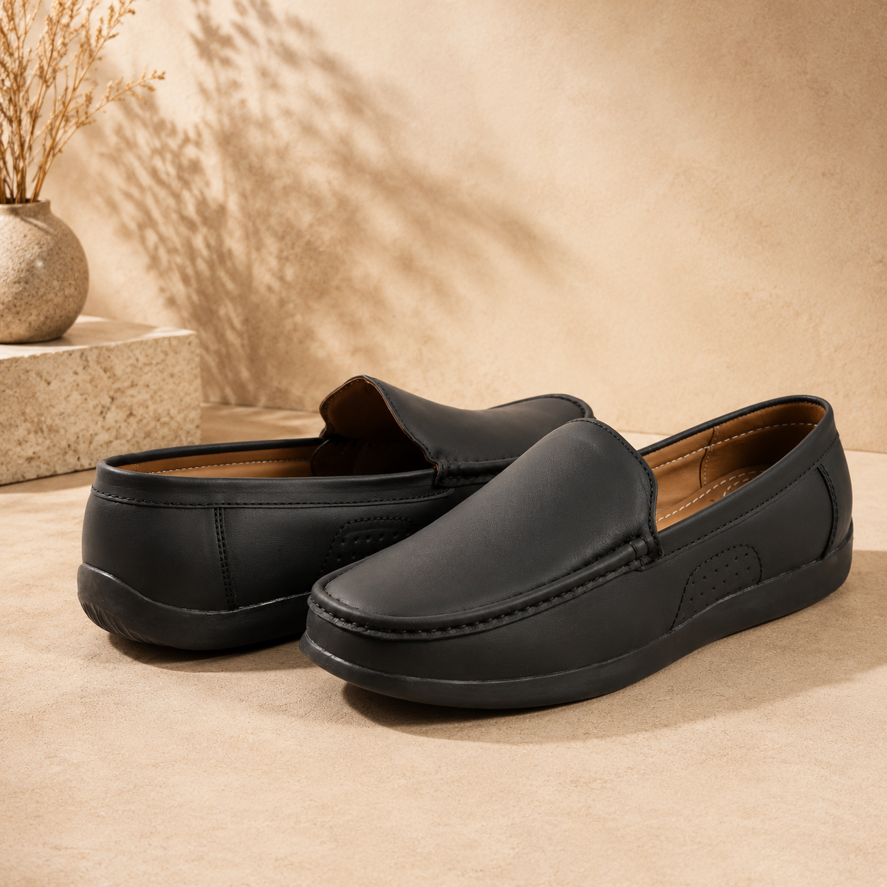 AVORA Dark Grey Slip-On Leather Loafers