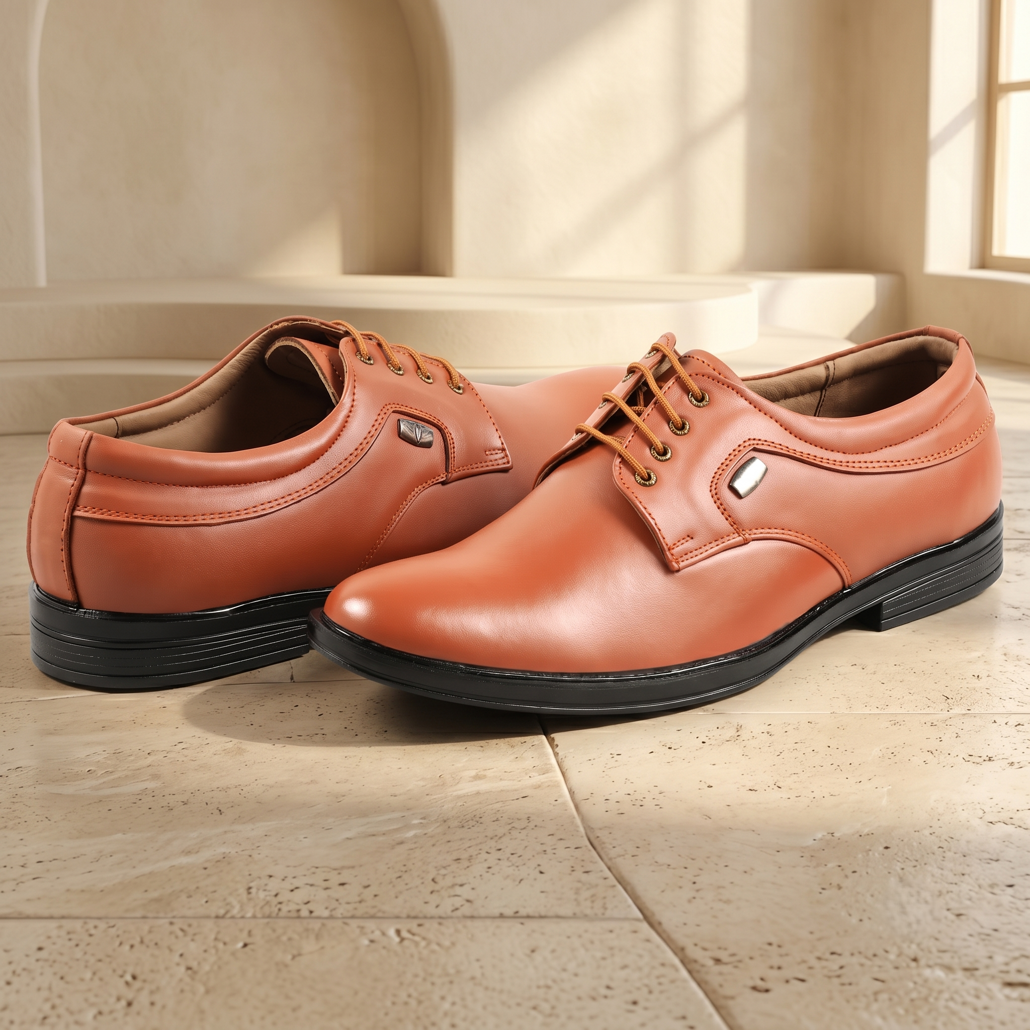 AVORA Tan Lace-Up Business Leather Shoes Main image
