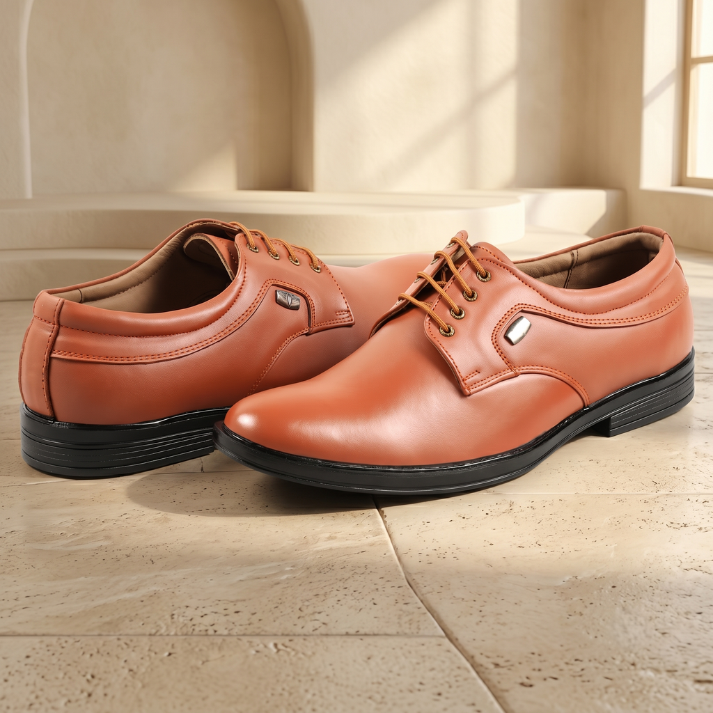 AVORA Tan Lace-Up Business Leather Shoes