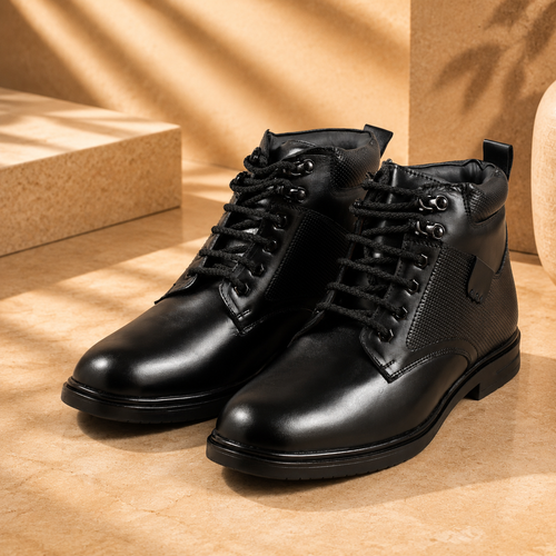 AVORA Black Lace-Up Leather Boots