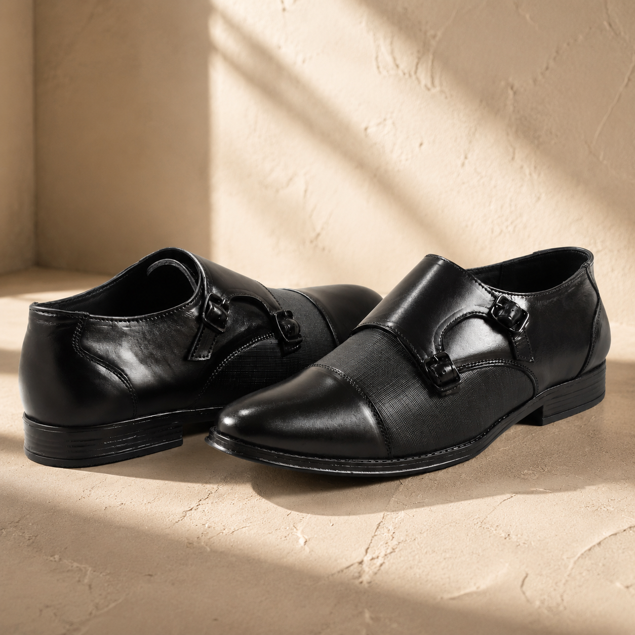 AVORA Black Double Monk Formal Shoes Main image