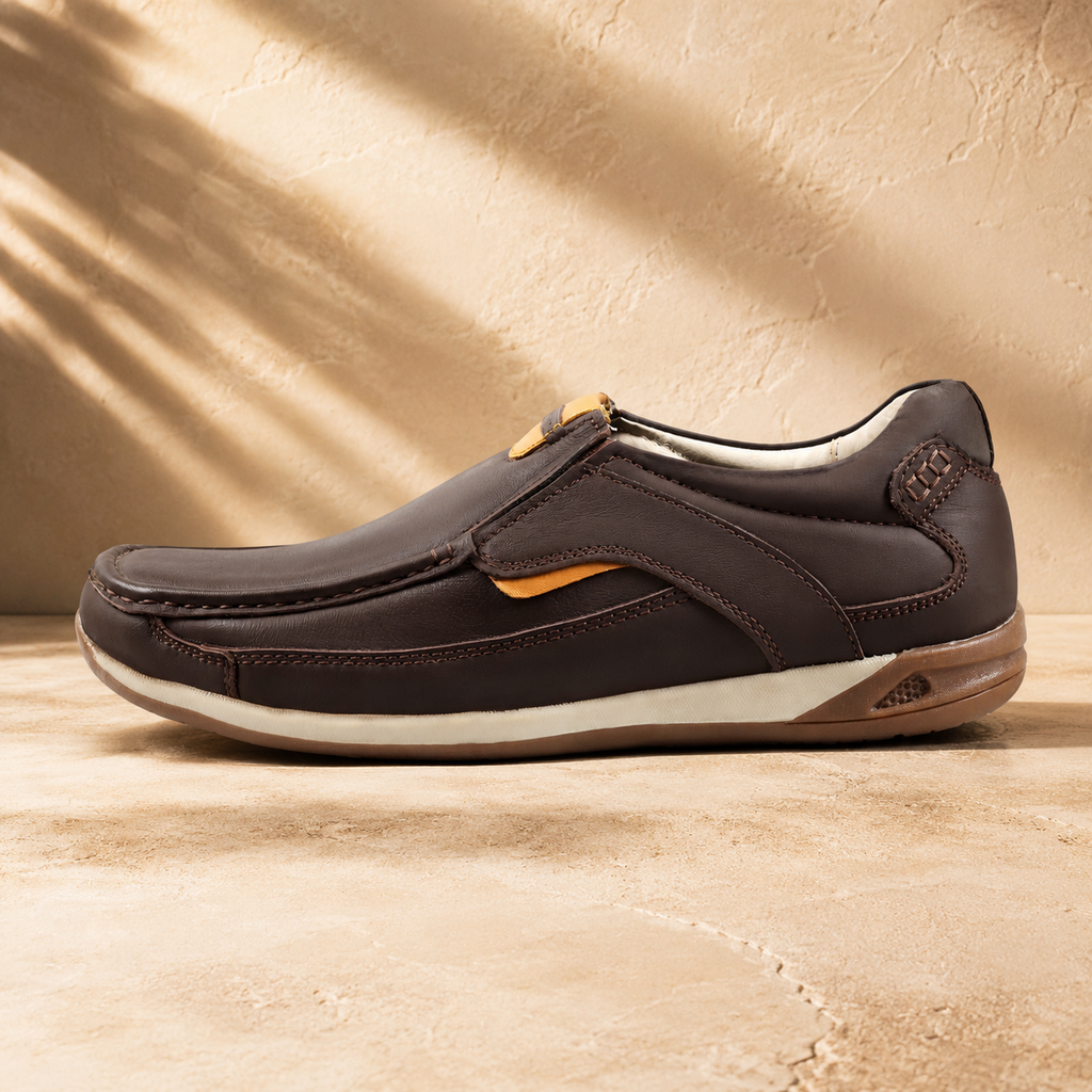 AVORA Brown Slip-On Everyday Leather Shoes