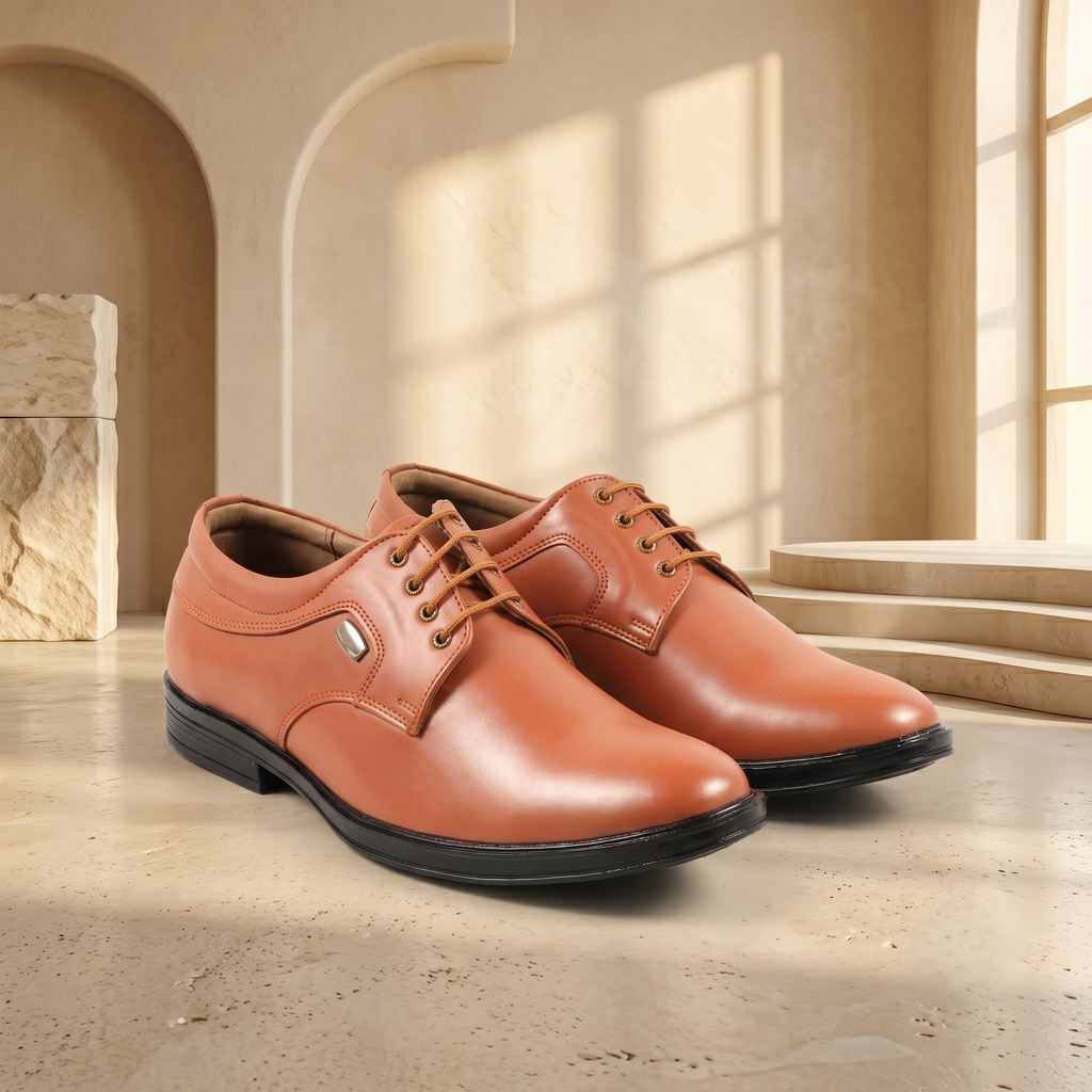 AVORA Tan Lace-Up Business Leather Shoes