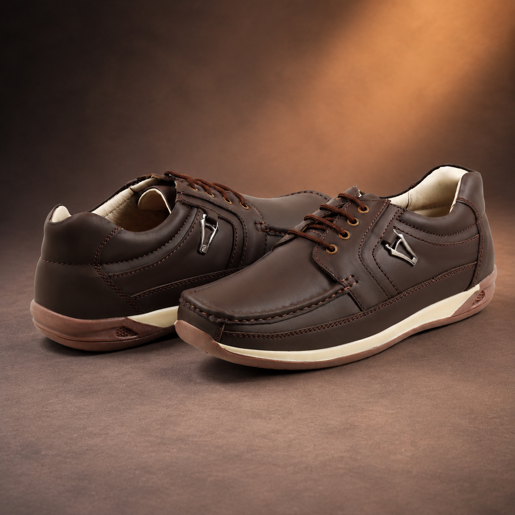 AVORA Brown Everyday Comfort Leather Shoes
