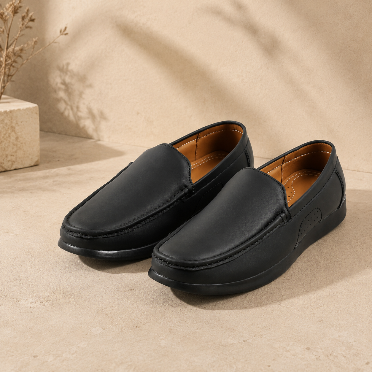 AVORA Dark Grey Slip-On Leather Loafers
