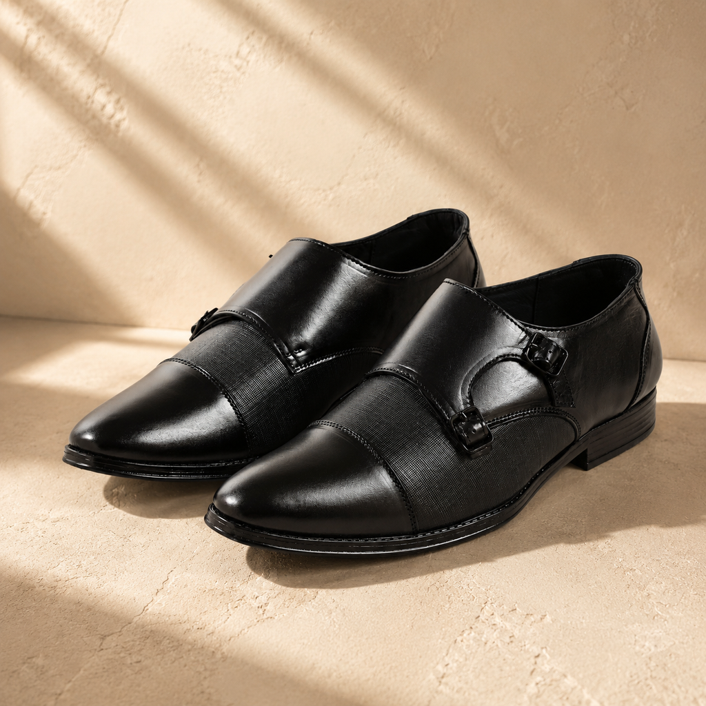 AVORA Black Double Monk Formal Shoes