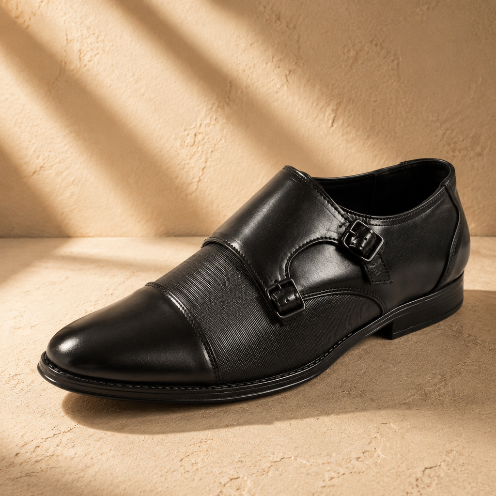AVORA Black Double Monk Formal Shoes