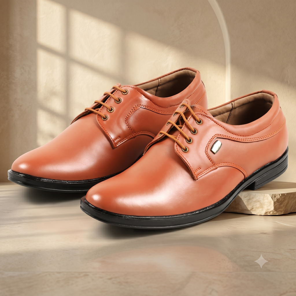 AVORA Tan Lace-Up Business Leather Shoes
