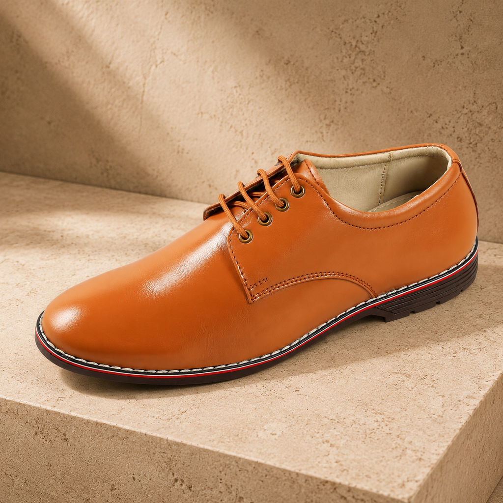 AVORA Tan Derby Business Leather Shoes