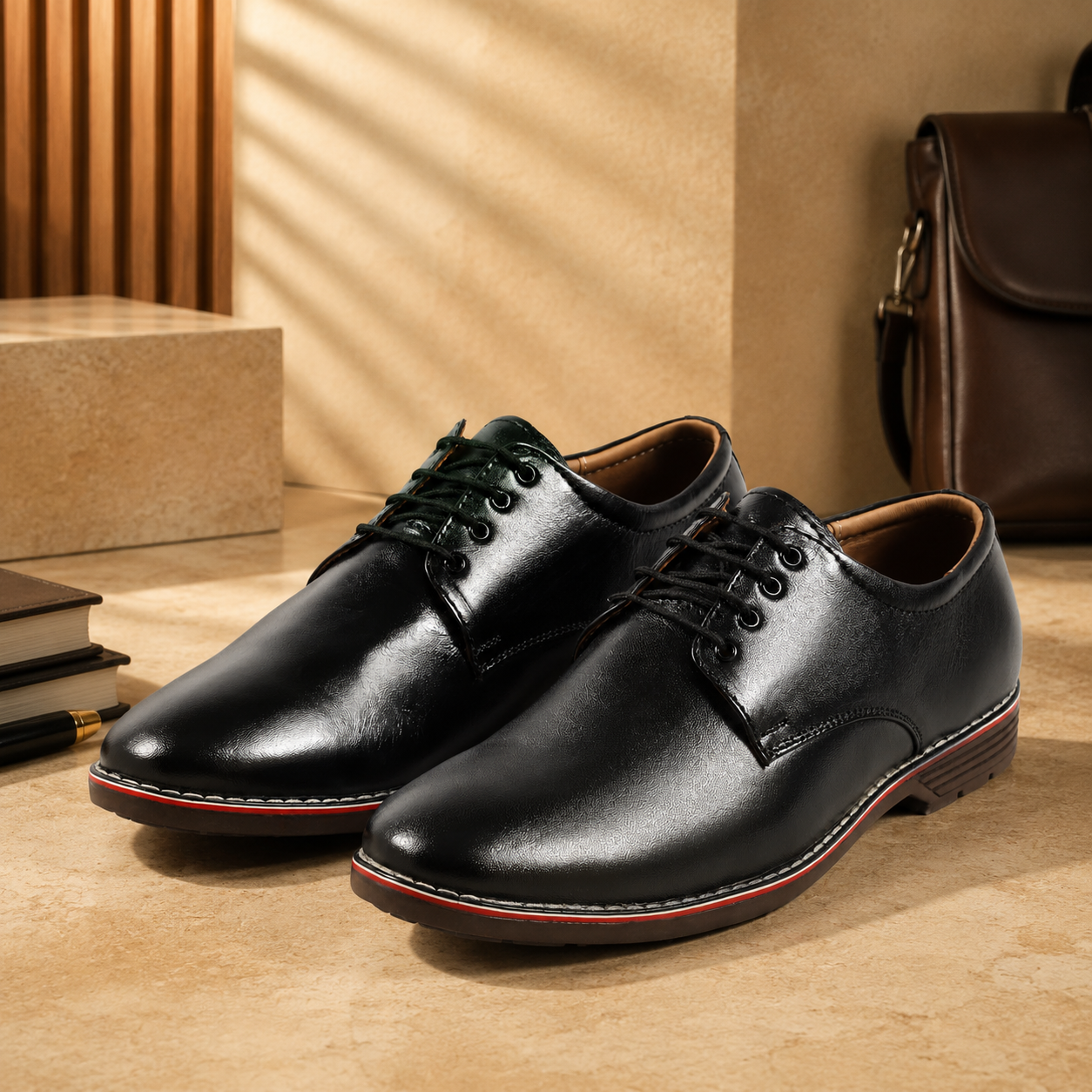 AVORA Black Oxford Office Leather Shoes