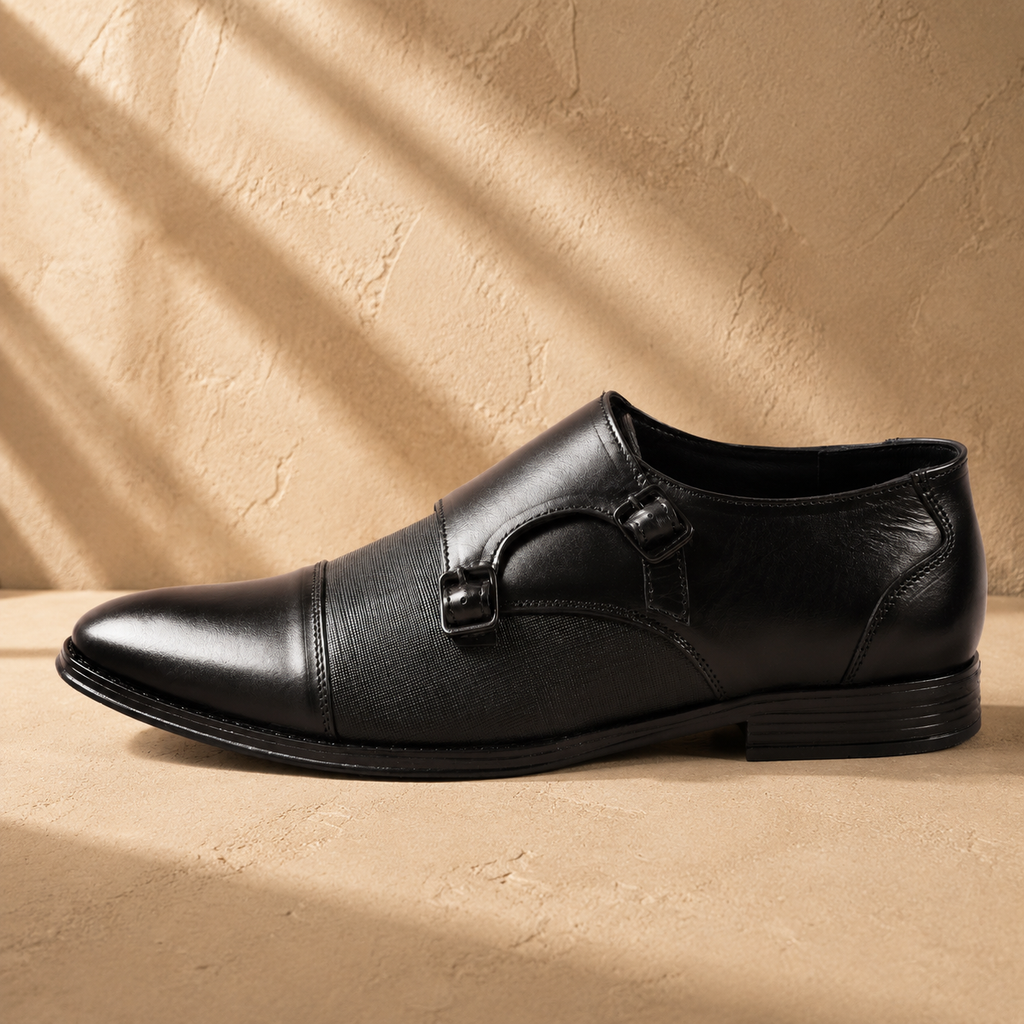 AVORA Black Double Monk Formal Shoes