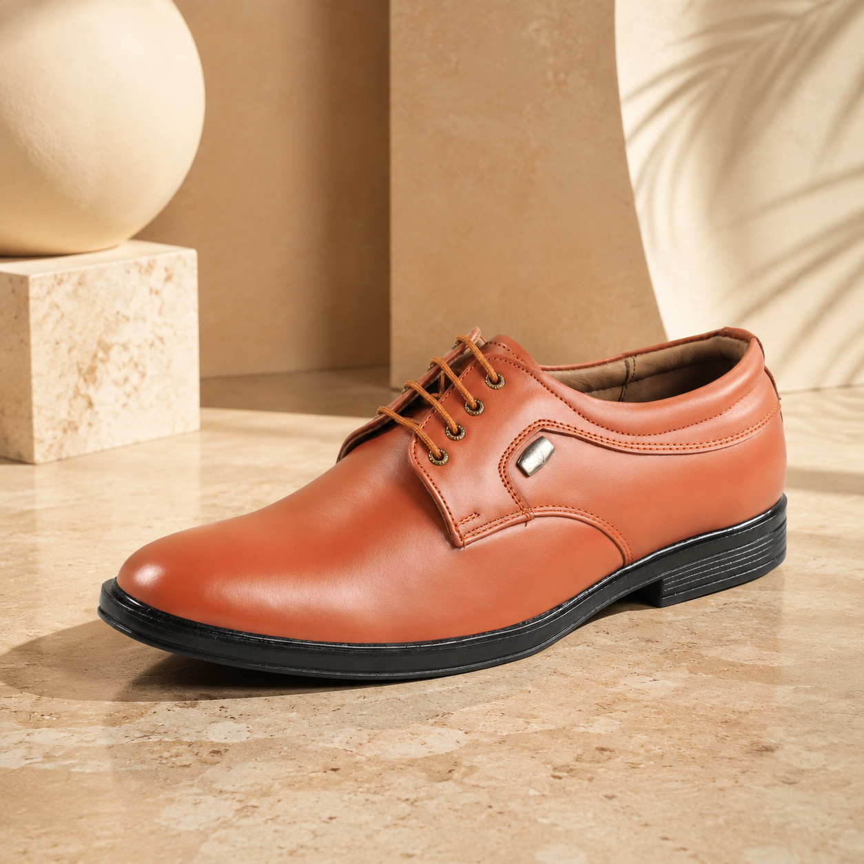 AVORA Tan Lace-Up Business Leather Shoes