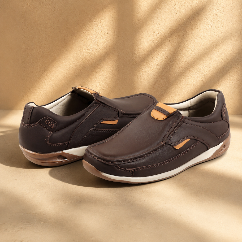 AVORA Brown Slip-On Everyday Leather Shoes