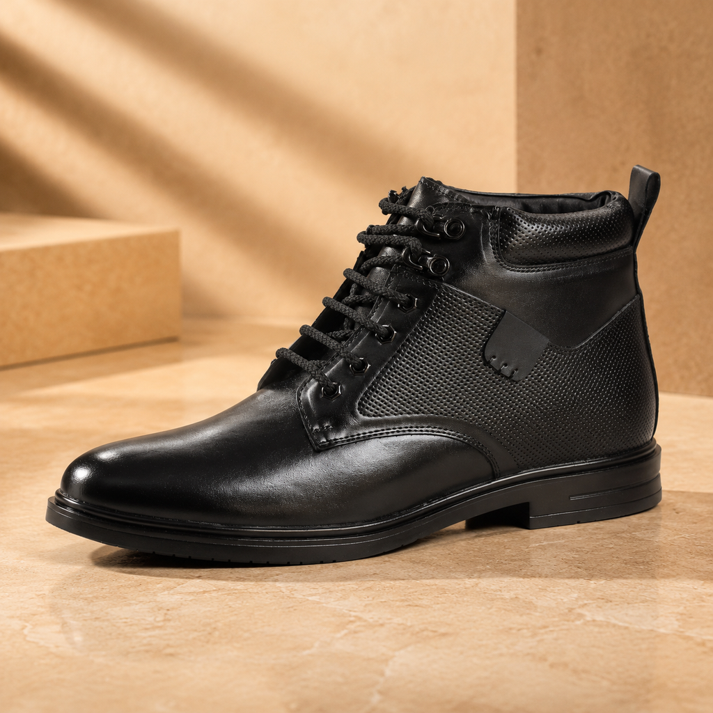AVORA Black Lace-Up Leather Boots
