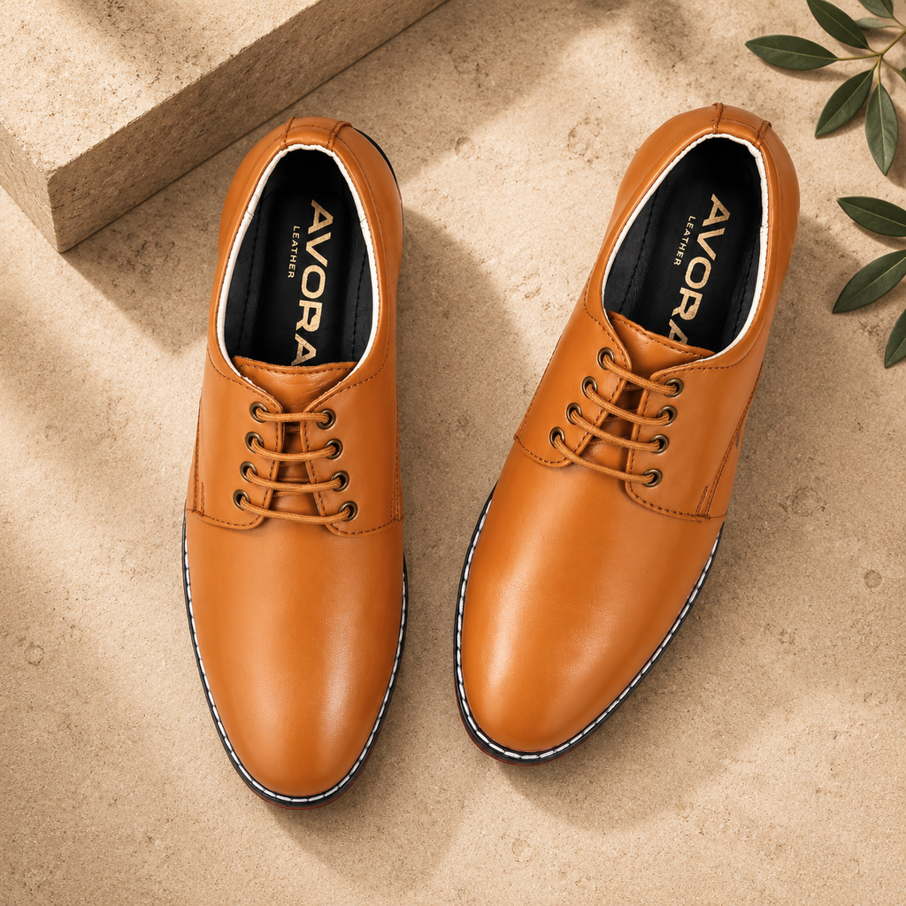 AVORA Tan Derby Business Leather Shoes