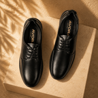AVORA Black Derby Office Leather Shoes