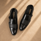 AVORA Black Double Monk Formal Shoes