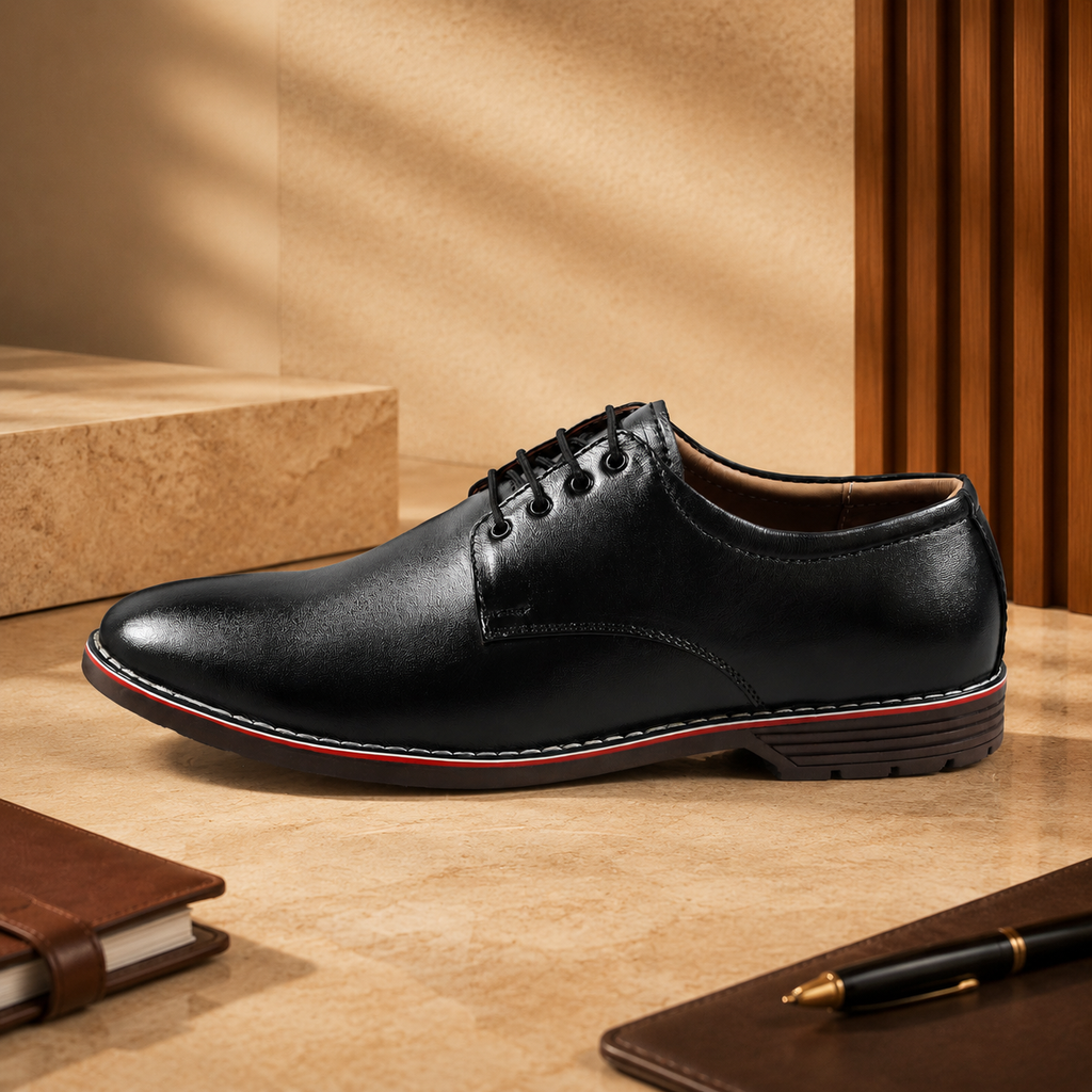 AVORA Black Oxford Office Leather Shoes