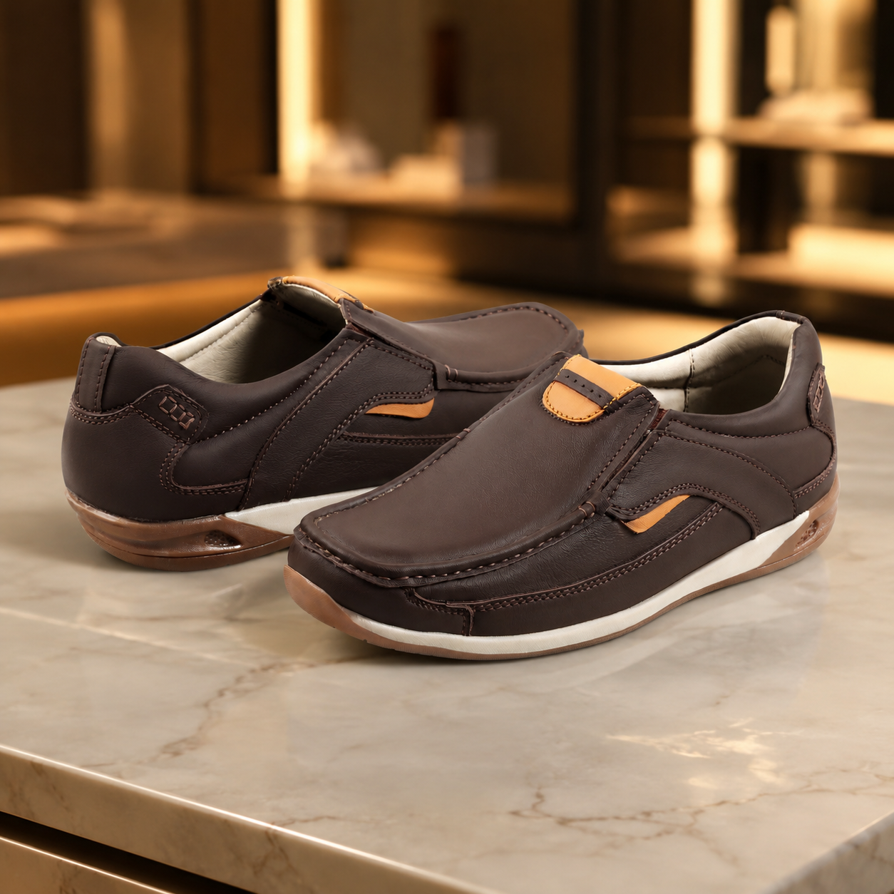 AVORA Brown Slip-On Everyday Leather Shoes