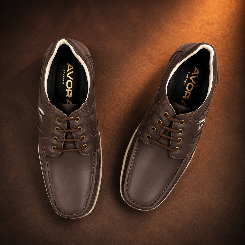 AVORA Brown Everyday Comfort Leather Shoes