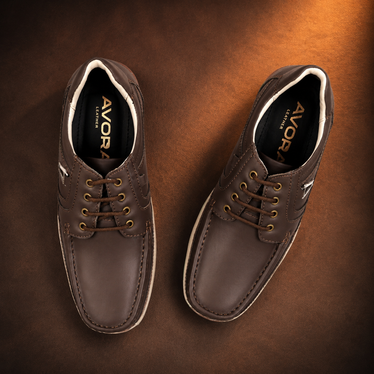 AVORA Brown Everyday Comfort Leather Shoes