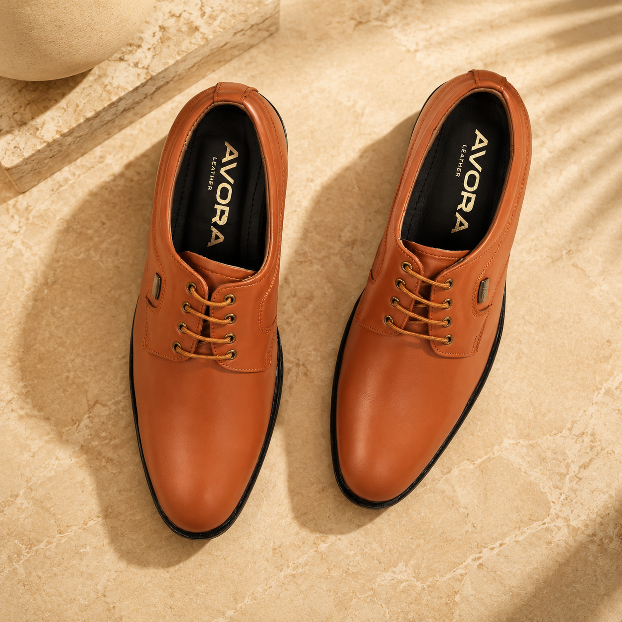 AVORA Tan Lace-Up Business Leather Shoes