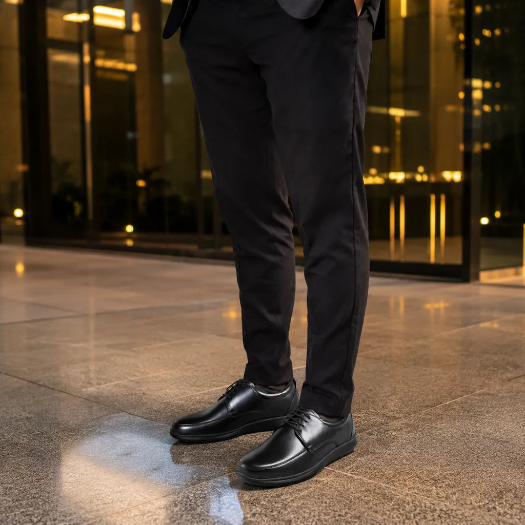AVORA Black Derby Office Leather Shoes