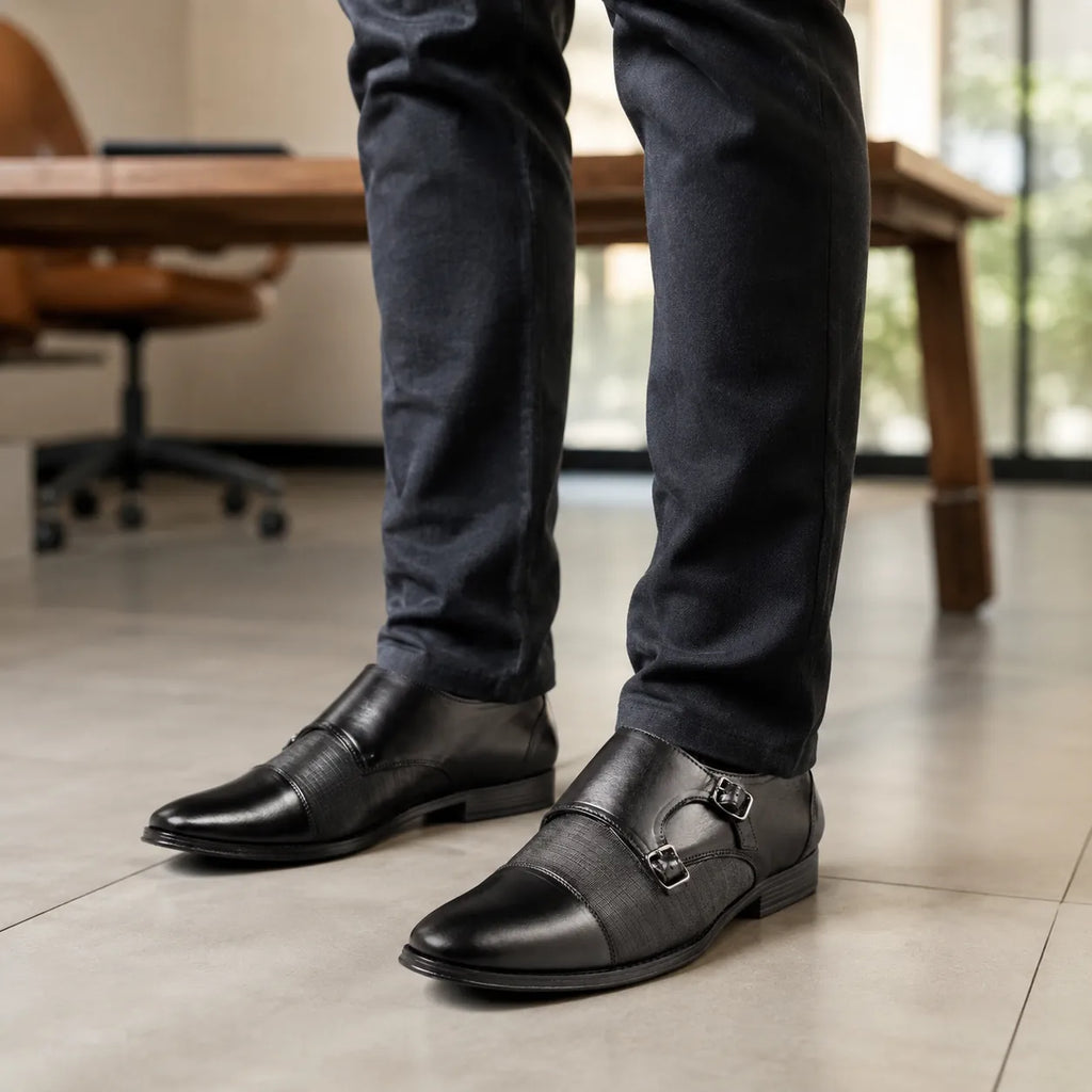 AVORA Black Double Monk Formal Shoes