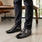AVORA Black Double Monk Formal Shoes
