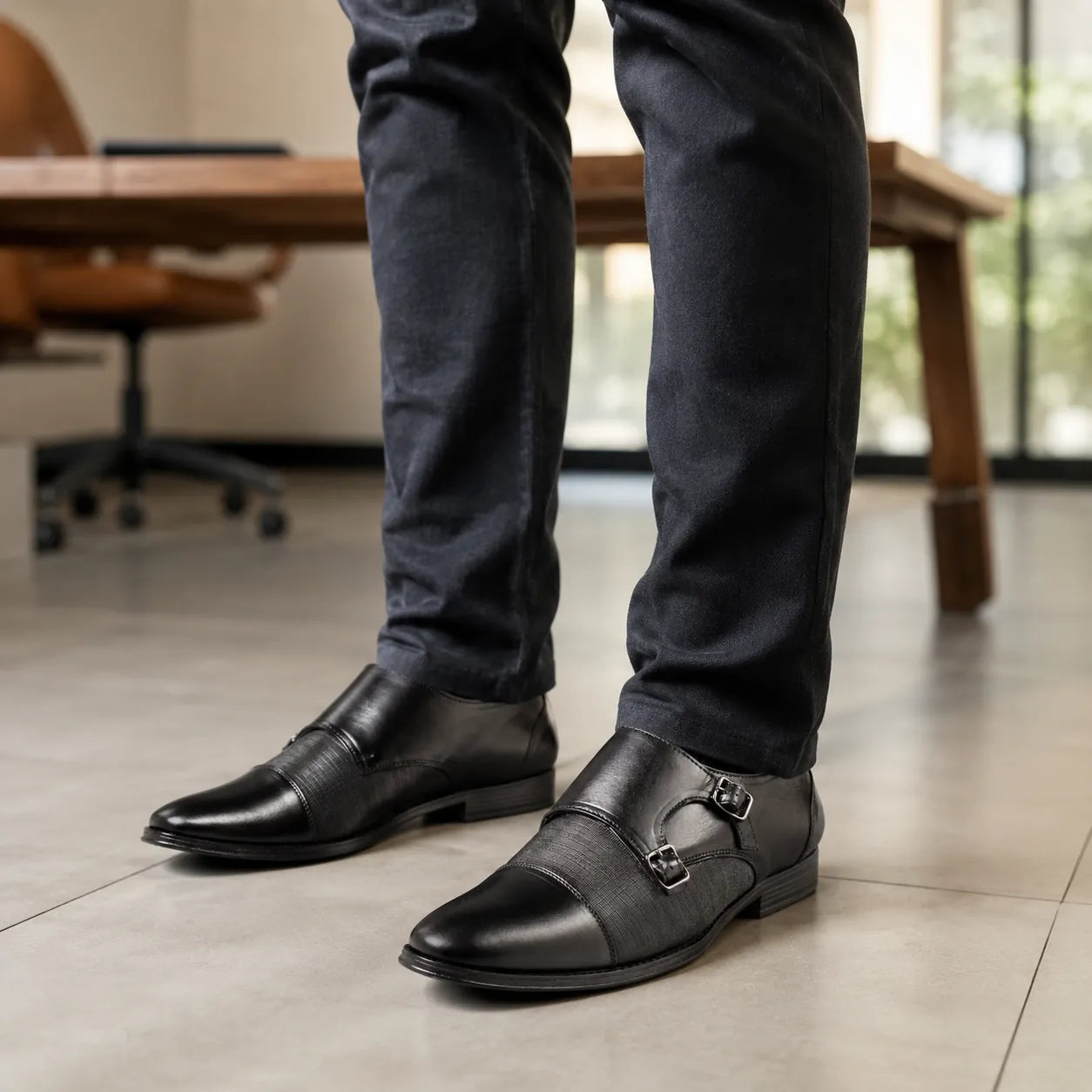 AVORA Black Double Monk Formal Shoes