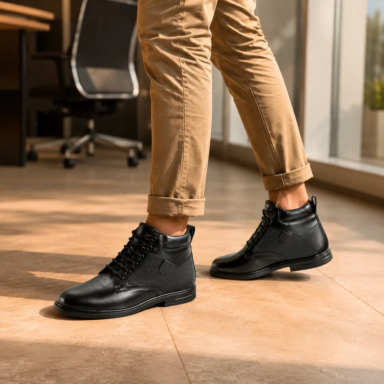 AVORA Black Lace-Up Leather Boots Secondary image