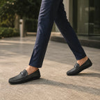 AVORA Black Leather Office Loafers