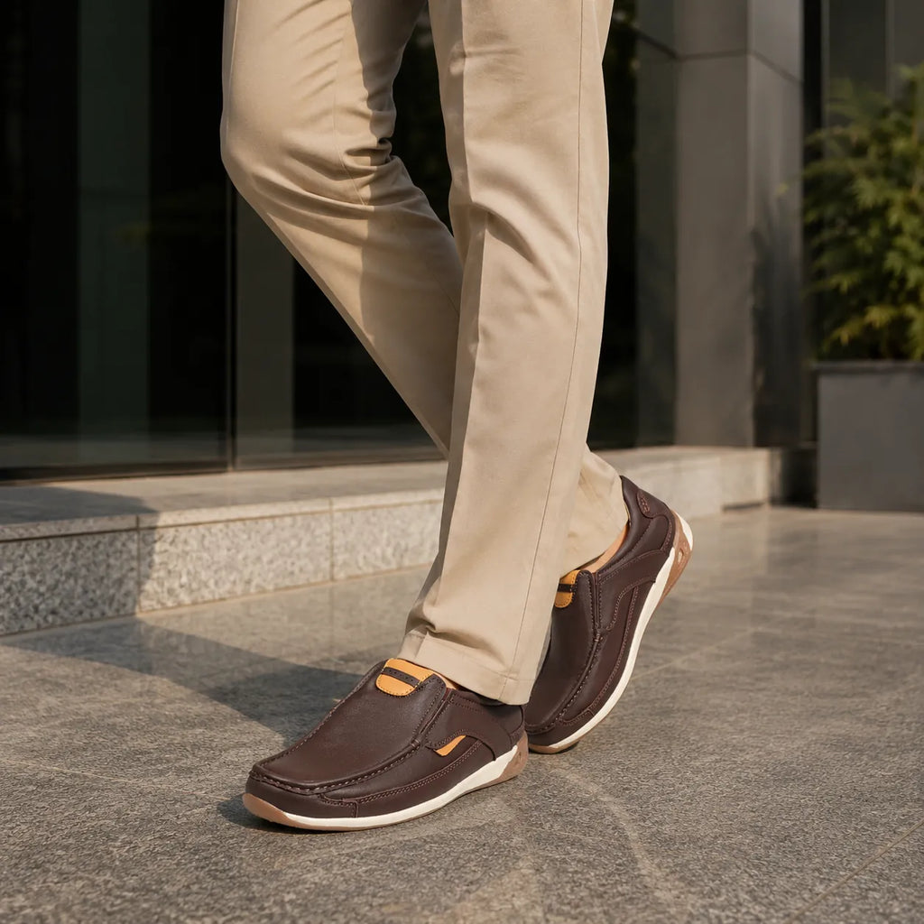 AVORA Brown Slip-On Everyday Leather Shoes