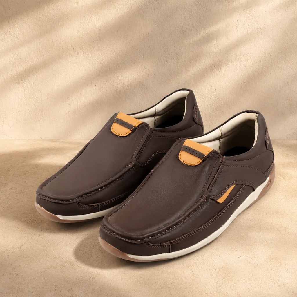 AVORA Brown Slip-On Everyday Leather Shoes
