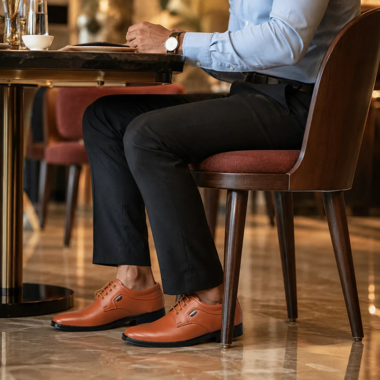 AVORA Tan Lace-Up Business Leather Shoes Secondary image