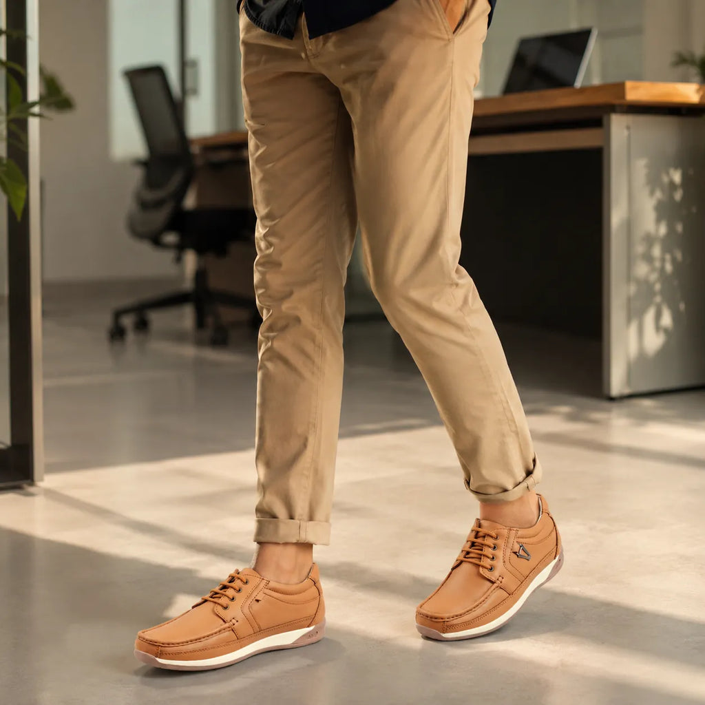 AVORA Camel Lace-Up Casual Leather Shoes