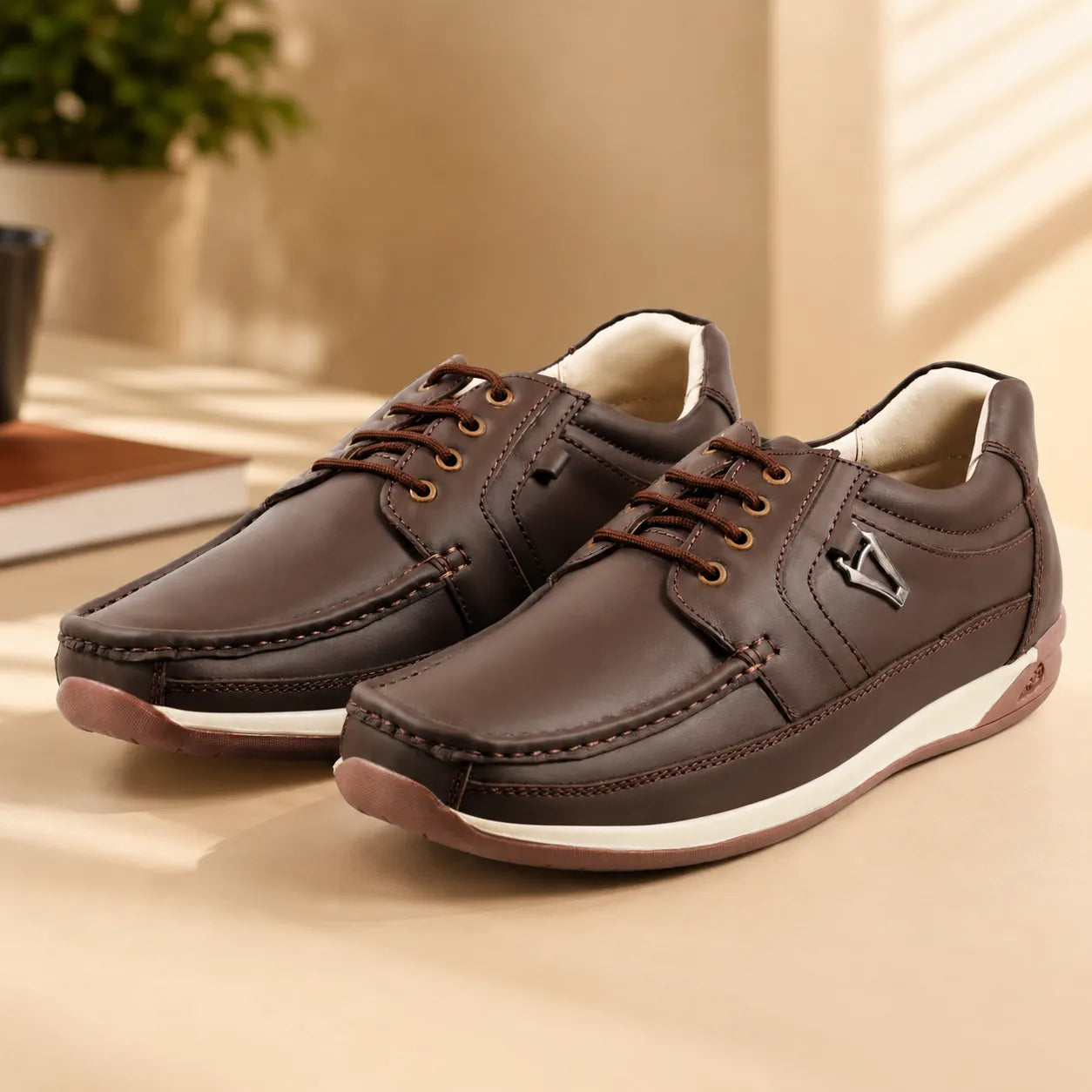 AVORA Brown Everyday Comfort Leather Shoes