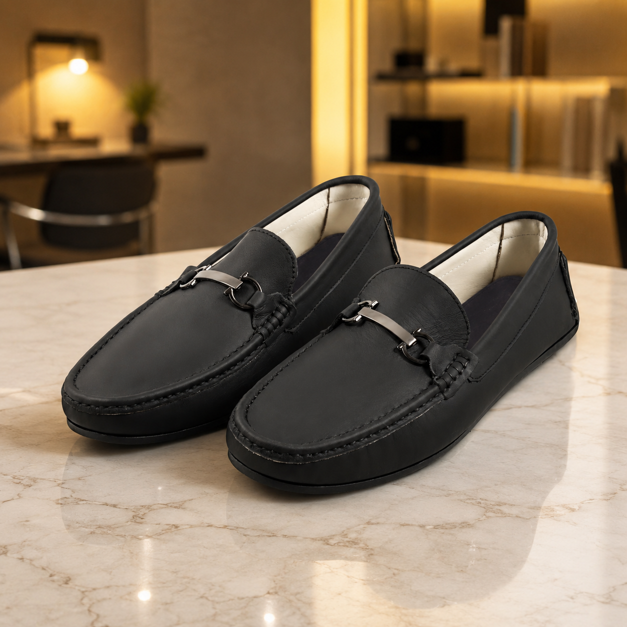 AVORA Black Leather Office Loafers Main image