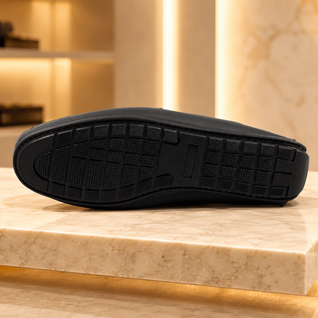AVORA Black Leather Office Loafers