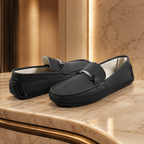 AVORA Black Leather Office Loafers