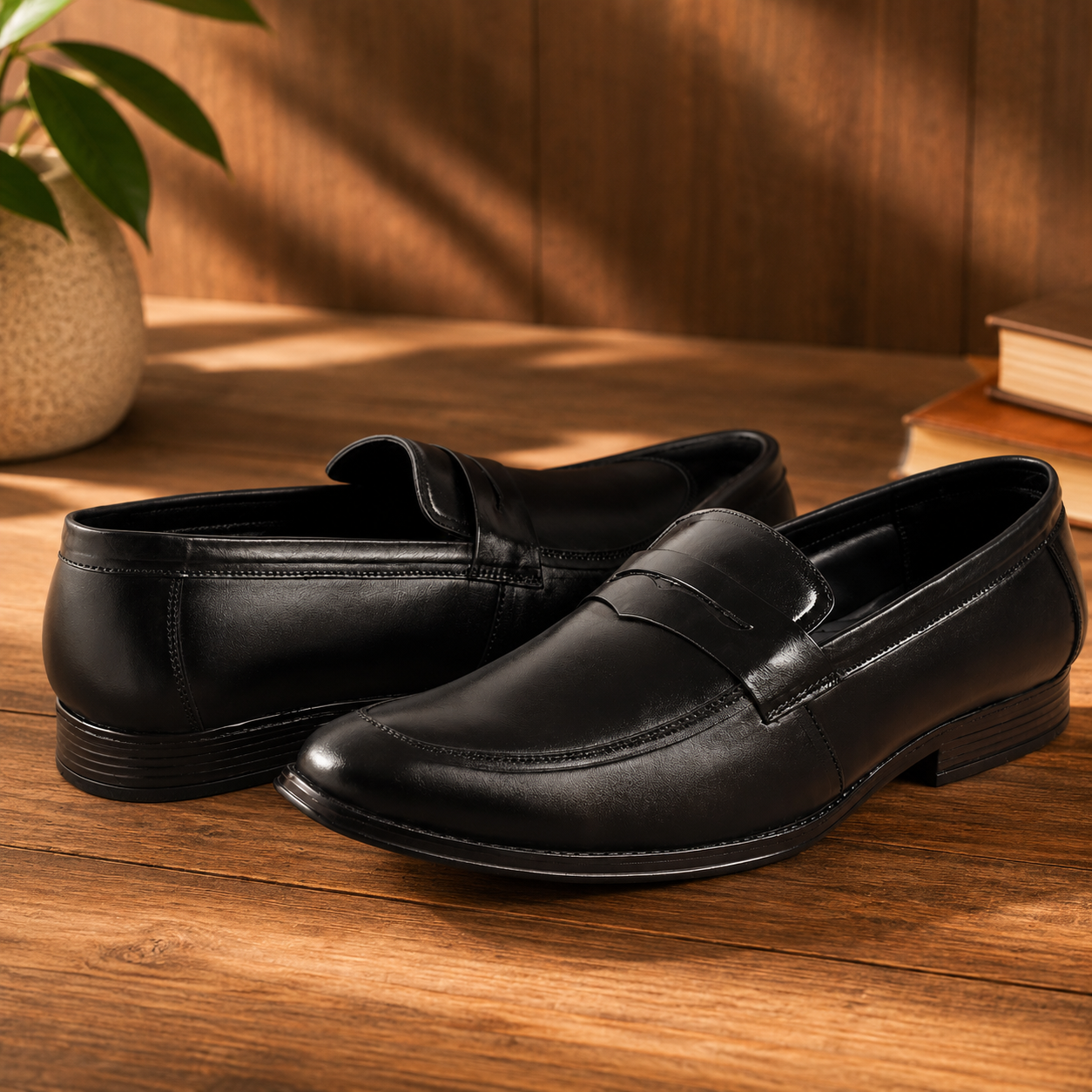 AVORA Black Penny Loafer Office Shoes Main image