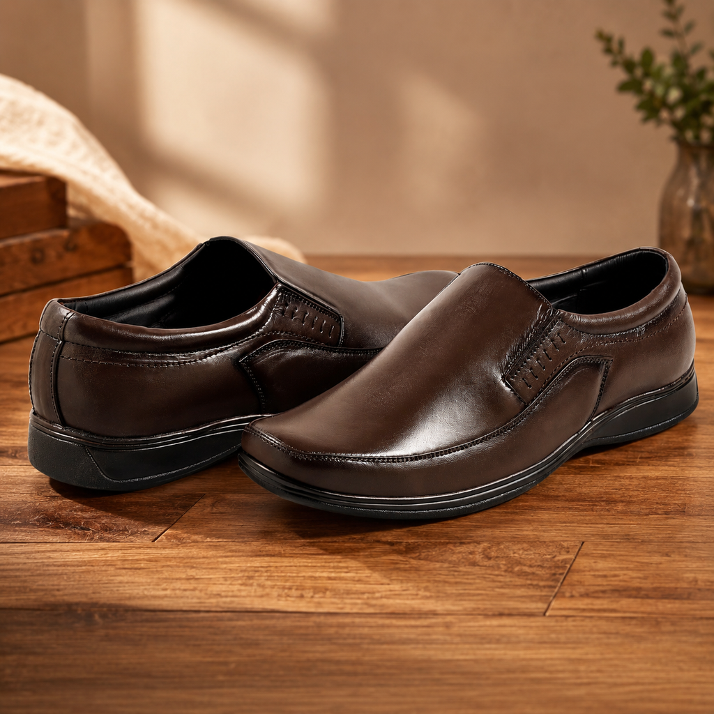 AVORA Dark Brown Slip-On Casual Leather Shoes