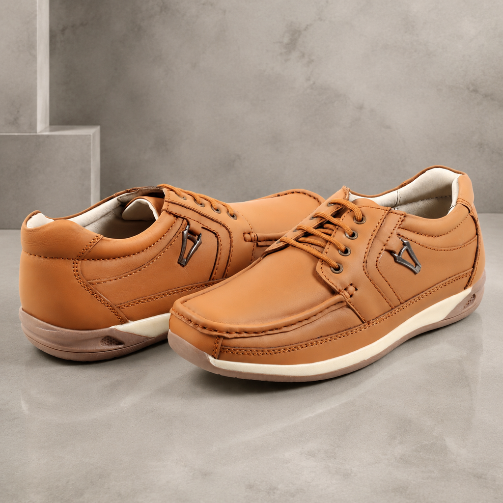 AVORA Camel Lace-Up Casual Leather Shoes