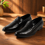 AVORA Black Penny Loafer Office Shoes