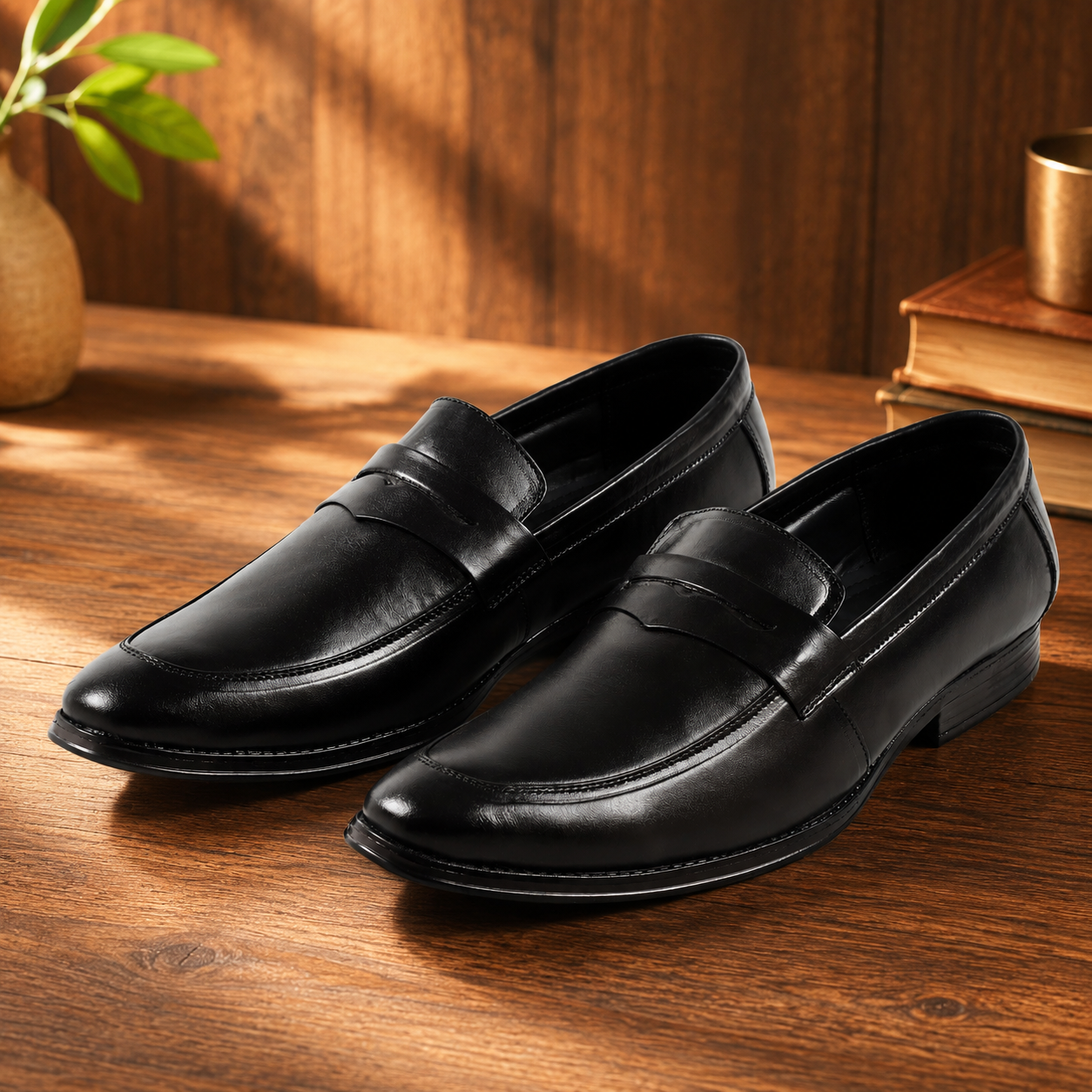 AVORA Black Penny Loafer Office Shoes