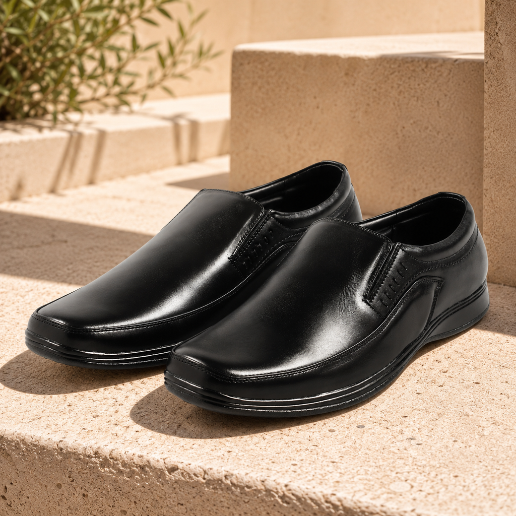 AVORA Black Slip-On Formal Leather Shoes