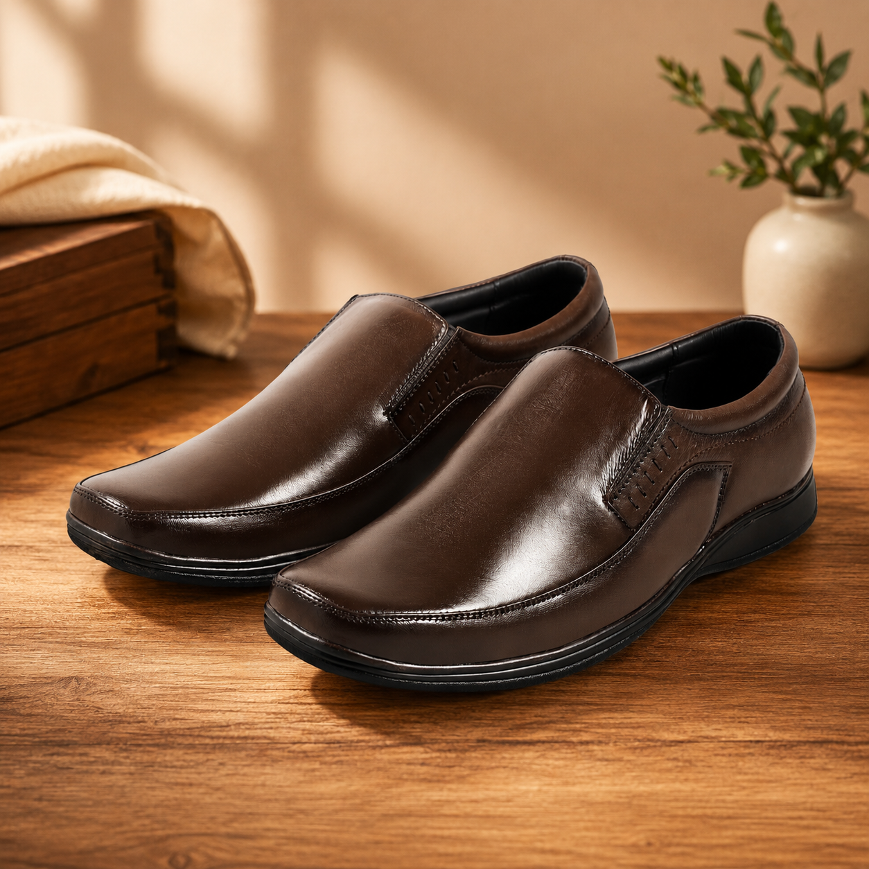 AVORA Dark Brown Slip-On Casual Leather Shoes Main image