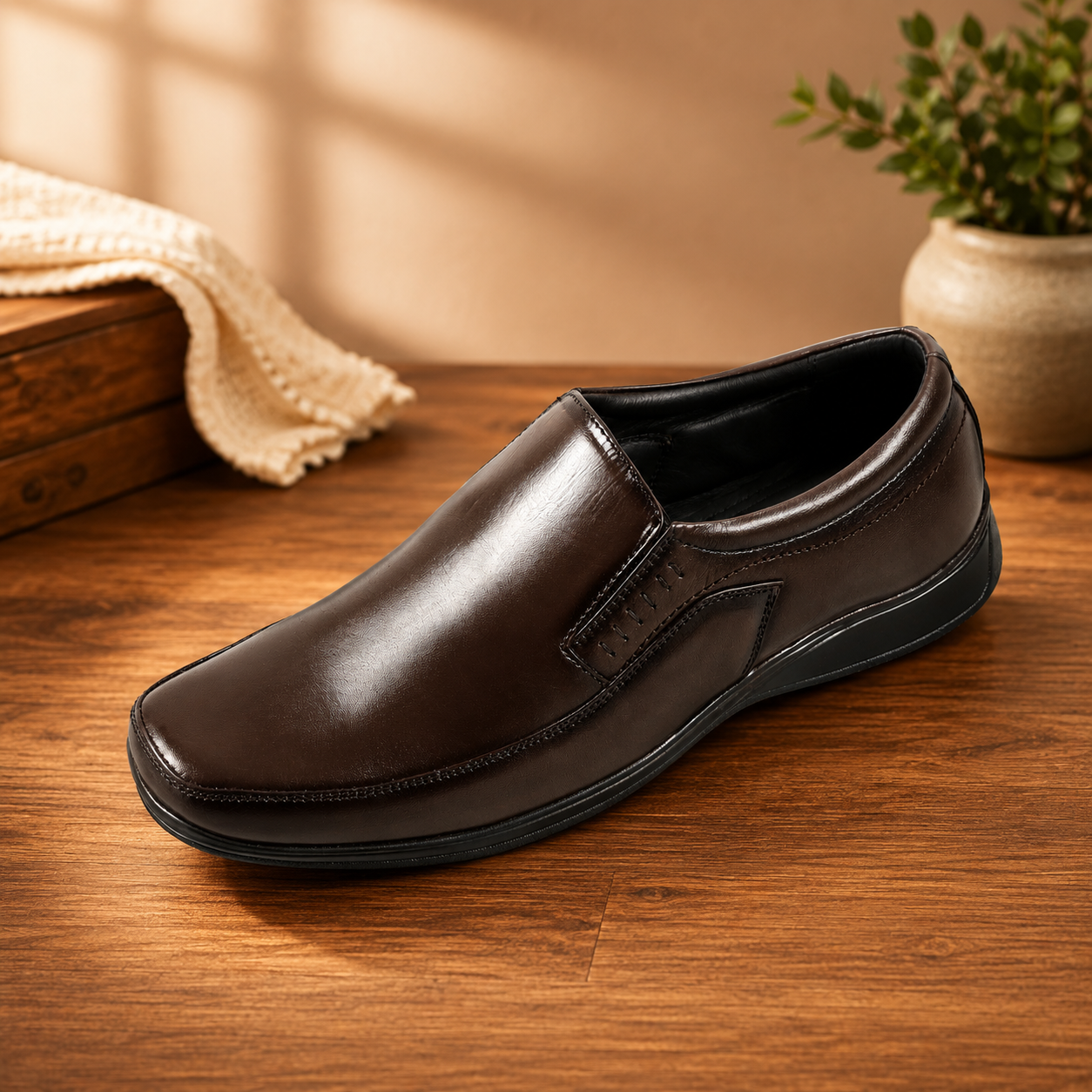 AVORA Dark Brown Slip-On Casual Leather Shoes