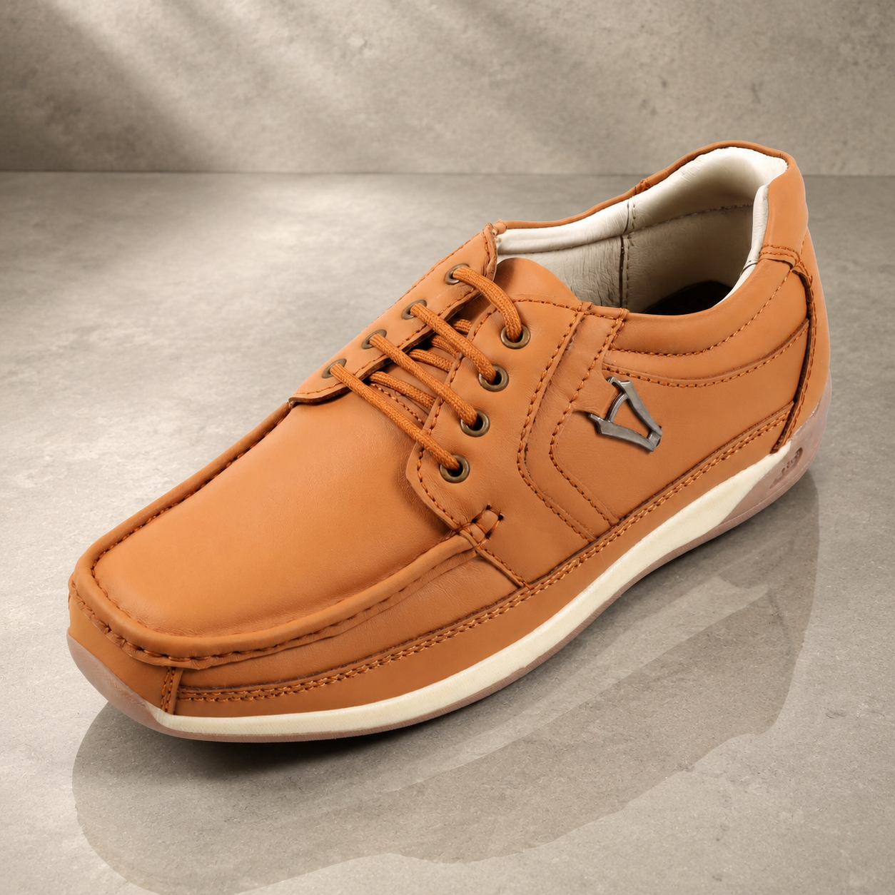 AVORA Camel Lace-Up Casual Leather Shoes