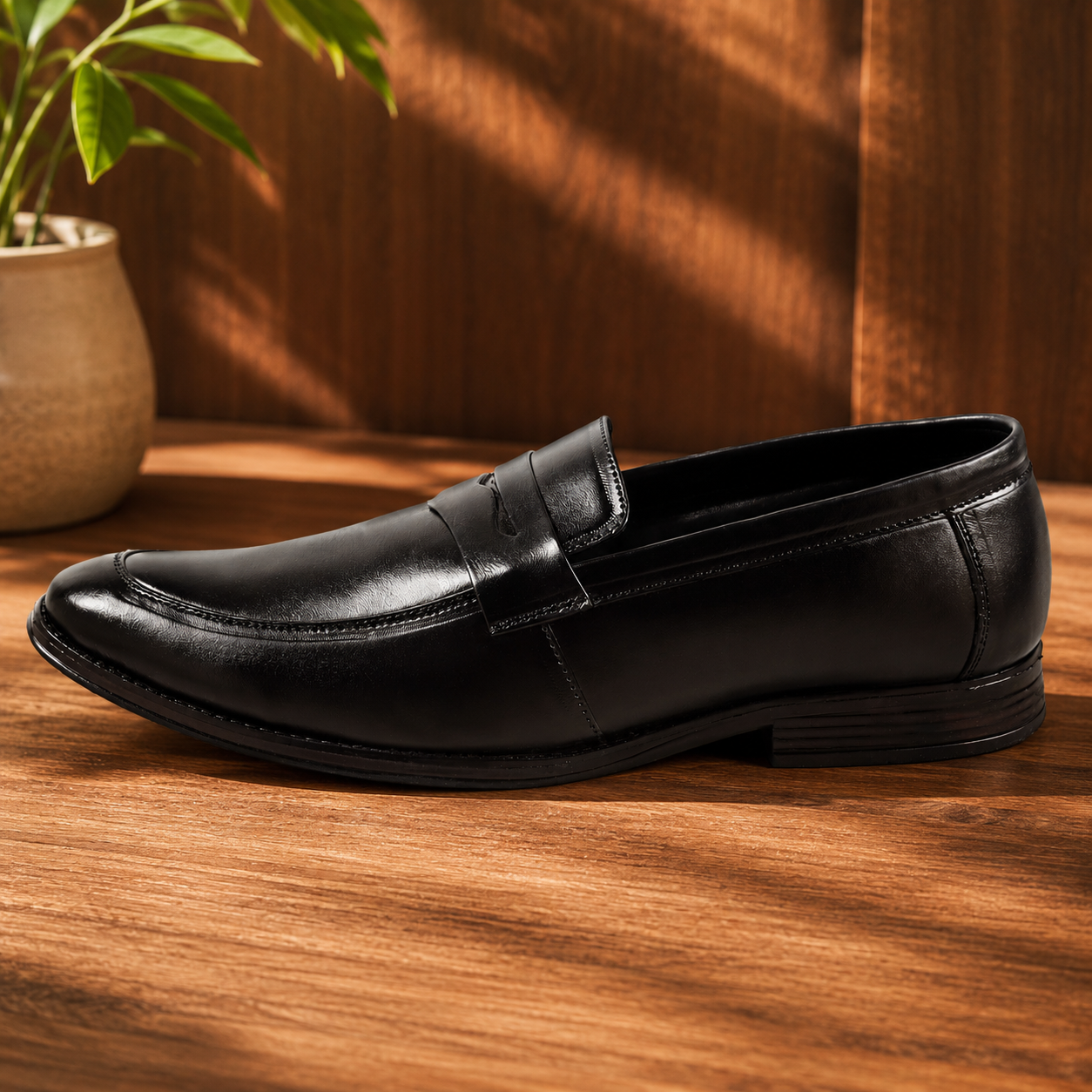 AVORA Black Penny Loafer Office Shoes